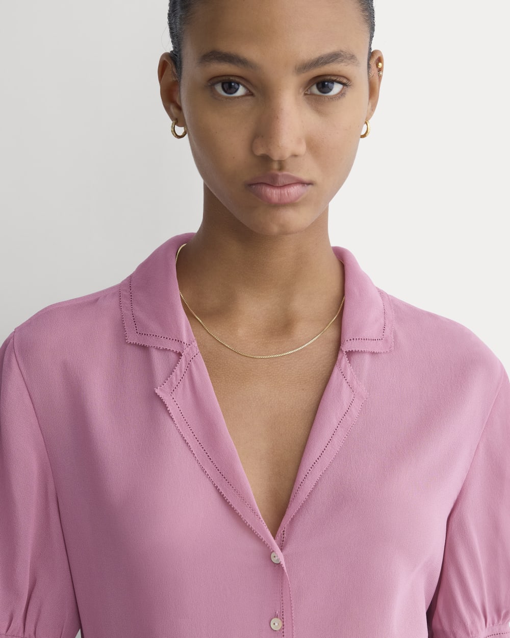 Notch Collar Shirt in Silk Georgette | Heather Rose