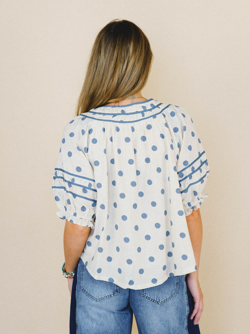 Cindy Polka Dot Blouse - Dusty Blue