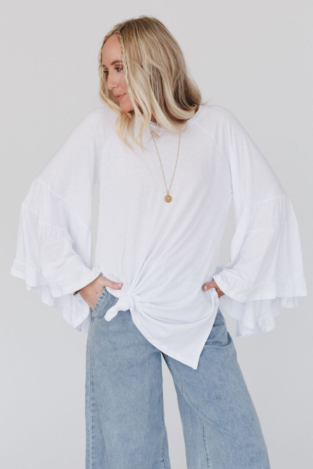Bell Sleeve Baseball Tee - White