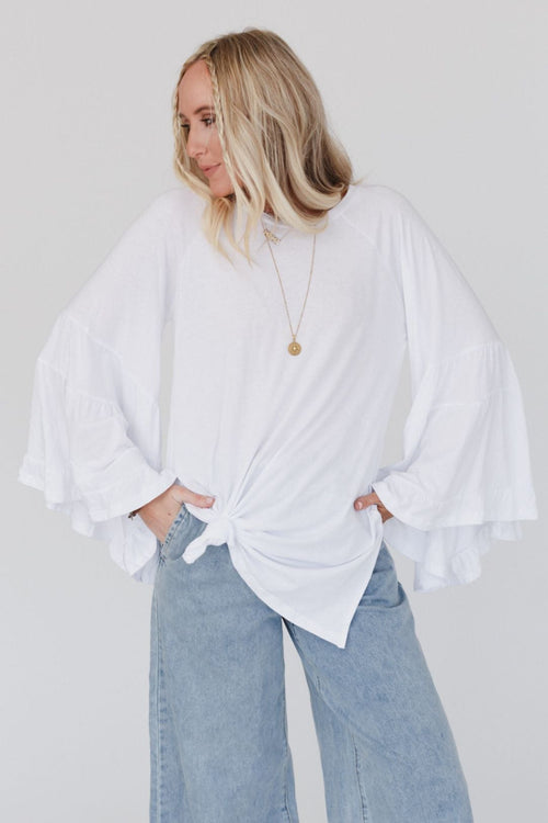 Bell Sleeve Baseball Tee - White