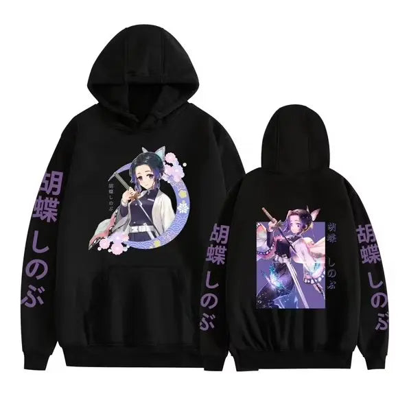 Hoodie Anime Jacket Shinobu Kocho Print Long Sleeve Pullover Streetwear Casual Top Cosplay Hooded Sweatshirt Unisex