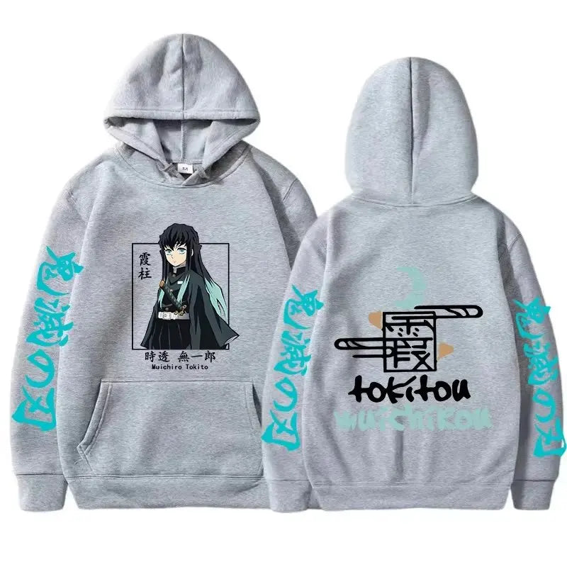 New Autumn Winter Anime Demon Slayer Men Hoodies Plus Size Sweatshirt Harajuku Muichiro Tokito Printed Hooded Pullover Y2k Tops