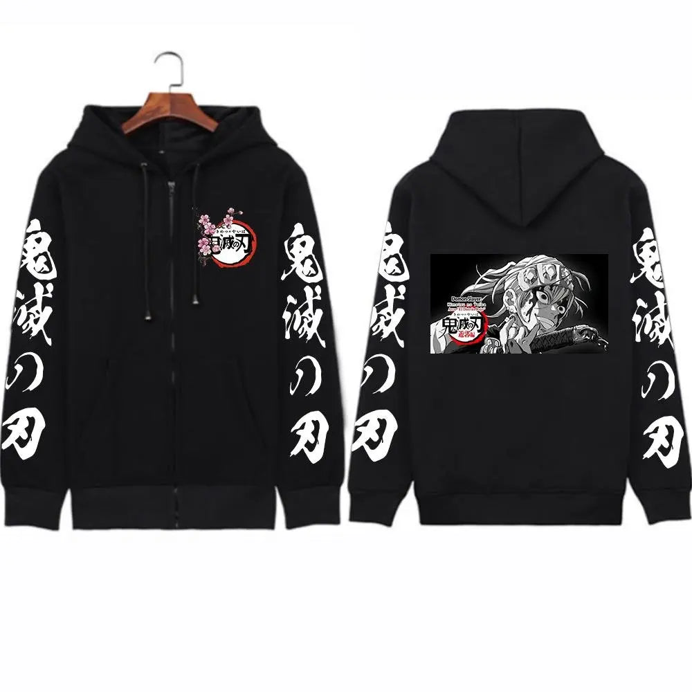 Y2k Anime Demon Slayer Zip Up Hooded Jacket Women Men Sweatshirt Streetwear Oversized Casual Long-sleeved Tops Autumn Winter New