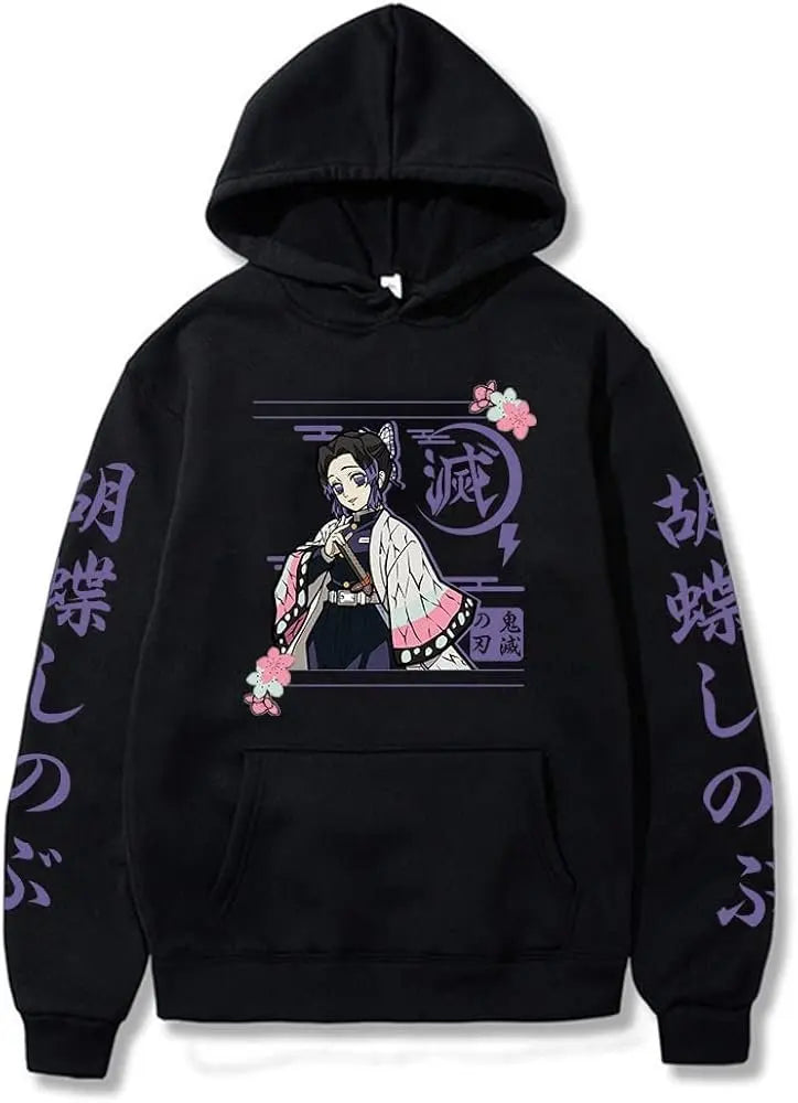 Hoodie Anime Jacket Shinobu Kocho Print Long Sleeve Pullover Streetwear Casual Top Cosplay Hooded Sweatshirt Unisex