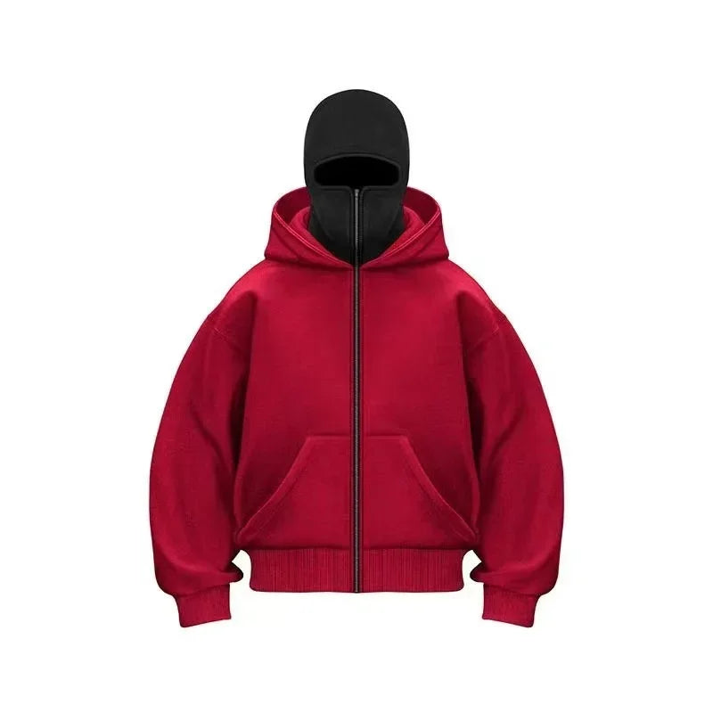 Men Zip Hoodie Winter Warm Casual Sweatshirt Y2K with Hooded Face Mask Zipper Design Sports Jacket Outdoor Activities