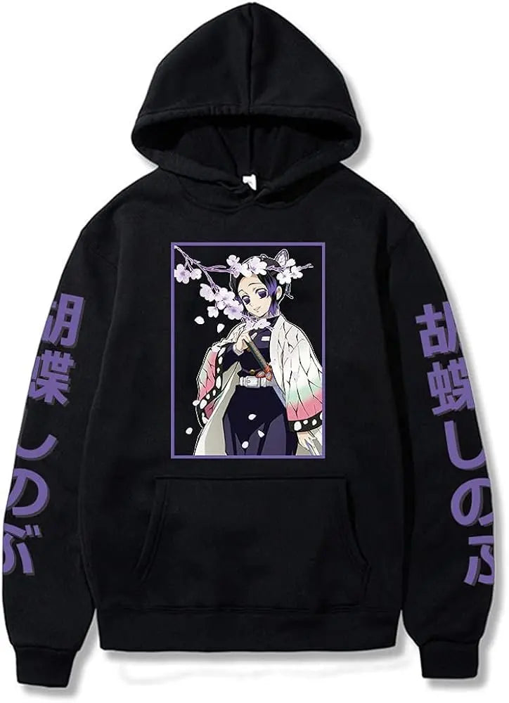 Hoodie Anime Jacket Shinobu Kocho Print Long Sleeve Pullover Streetwear Casual Top Cosplay Hooded Sweatshirt Unisex