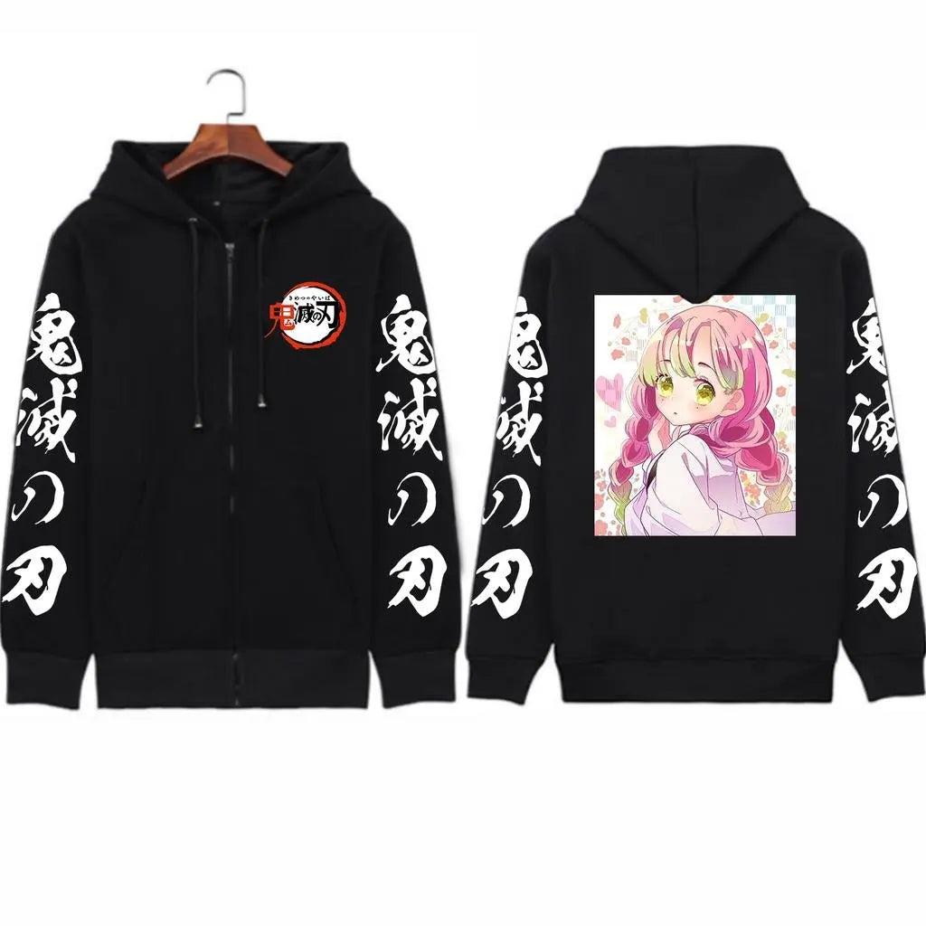 Y2k Anime Demon Slayer Zip Up Hooded Jacket Women Men Sweatshirt Streetwear Oversized Casual Long-sleeved Tops Autumn Winter New