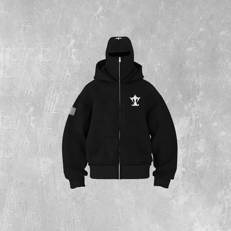 Y2K Vintage Zip up Hoodie Fashion Printed Pattern Double Hat Cold Resistant Design Sweatshirt Oversized Gothic Men Women Clothes
