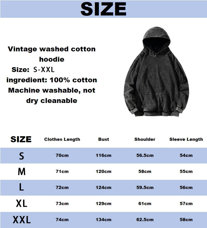 Mens Berserk Hoodies Gothic Print Vintage Washed Hoodie Hip Hop Streetwear Cotton Sweatshirts Harajuku Casual Hooded Pullover