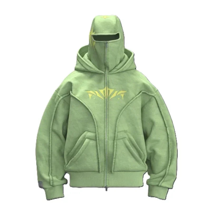 Y2K Vintage Zip up Hoodie Fashion Printed Pattern Double Hat Cold Resistant Design Sweatshirt Oversized Gothic Men Women Clothes