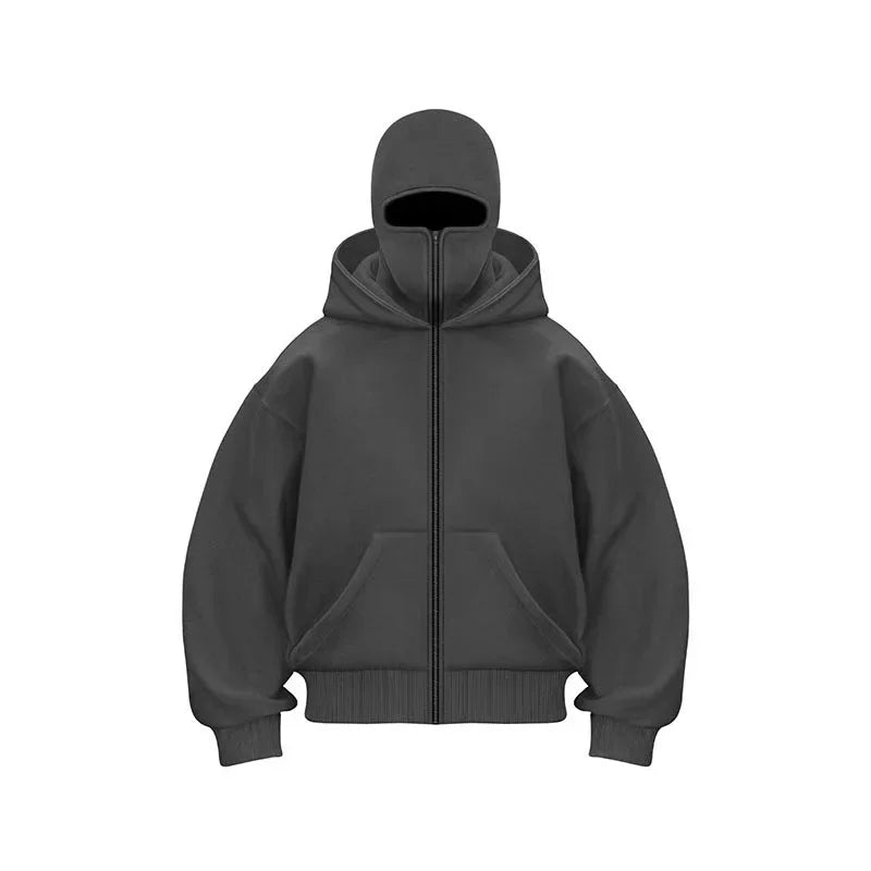 Men Zip Hoodie Winter Warm Casual Sweatshirt Y2K with Hooded Face Mask Zipper Design Sports Jacket Outdoor Activities