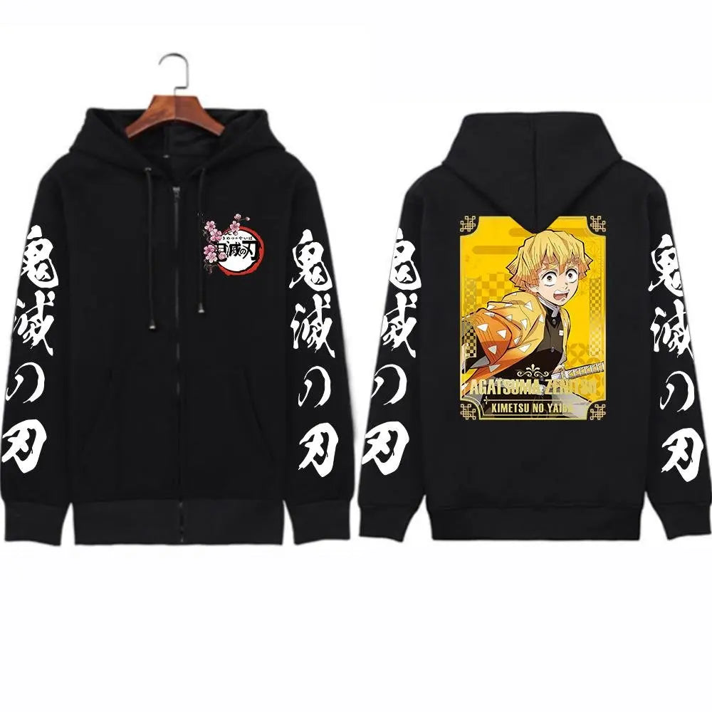 Y2k Anime Demon Slayer Zip Up Hooded Jacket Women Men Sweatshirt Streetwear Oversized Casual Long-sleeved Tops Autumn Winter New