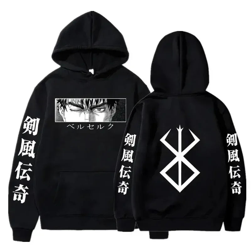 Hoodies Men Women Graphic Print Long Sleeve Streetwear Japanese Style Manga Sweatshirts Fleece Loose Soft Clothing