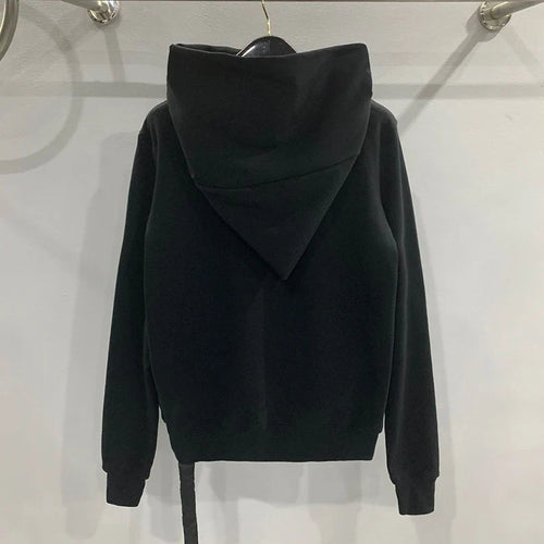 Autumn Zipper Design Black Hoodies Men's Women's Sportswear Jacket American Rock Hip Hop Street Wear Elastic Knitted Coats