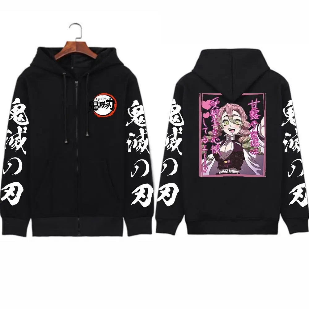 Y2k Anime Demon Slayer Zip Up Hooded Jacket Women Men Sweatshirt Streetwear Oversized Casual Long-sleeved Tops Autumn Winter New