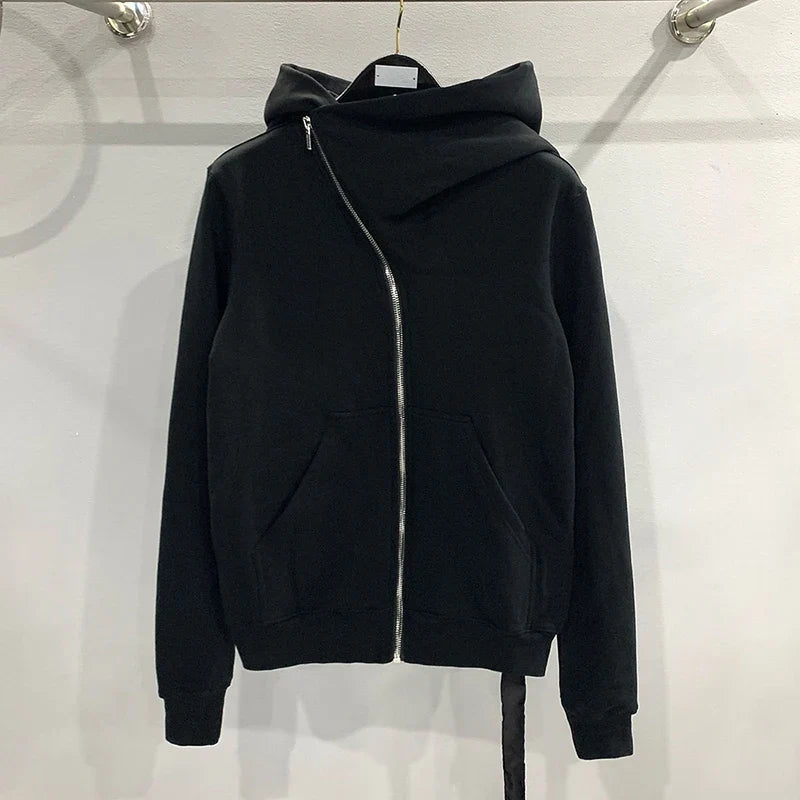 Autumn Zipper Design Black Hoodies Men's Women's Sportswear Jacket American Rock Hip Hop Street Wear Elastic Knitted Coats