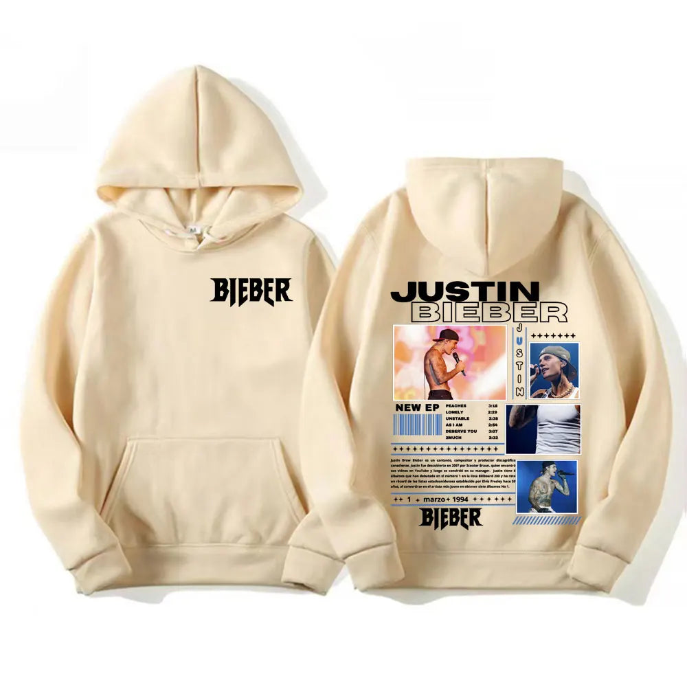 Rapper Justin Bieber Tour Graphic Hoodies Men's Clothing Hip Hop Punk Pop Music Sweatshirt Unisex Casual Fleece Oversized Hoodie