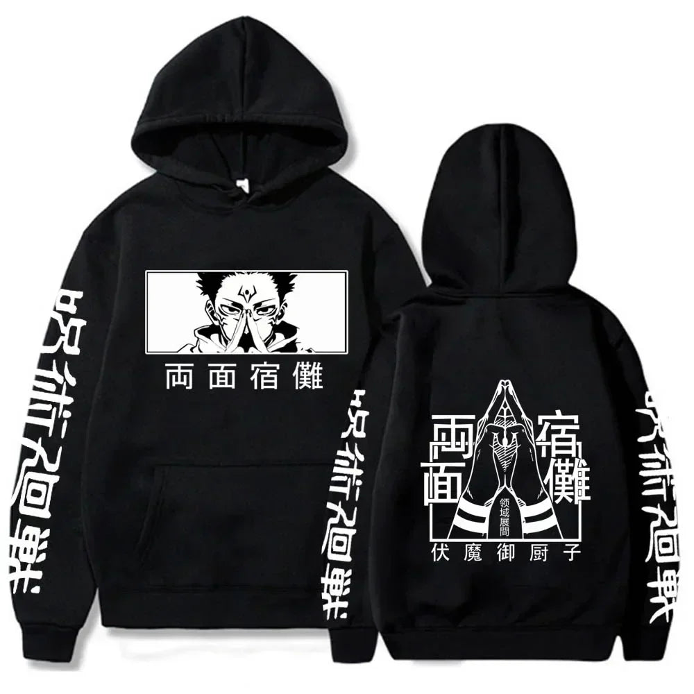 Latest anime printed hoodie spell battle hoodie Harajuku autumn and winter streetwear tiger cane Yuren casual hoodie