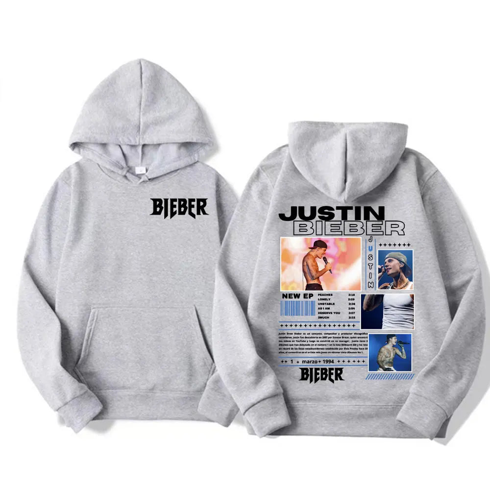 Rapper Justin Bieber Tour Graphic Hoodies Men's Clothing Hip Hop Punk Pop Music Sweatshirt Unisex Casual Fleece Oversized Hoodie