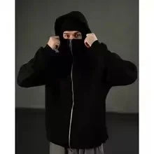 Men Zip Hoodie Winter Warm Casual Sweatshirt Y2K with Hooded Face Mask Zipper Design Sports Jacket Outdoor Activities