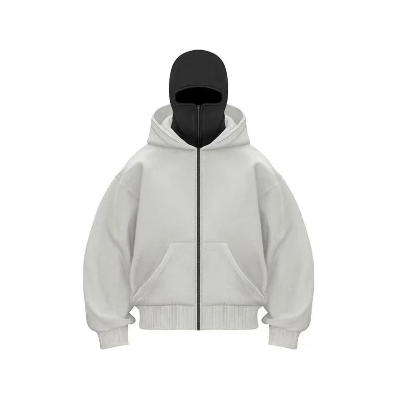 Men Zip Hoodie Winter Warm Casual Sweatshirt Y2K with Hooded Face Mask Zipper Design Sports Jacket Outdoor Activities