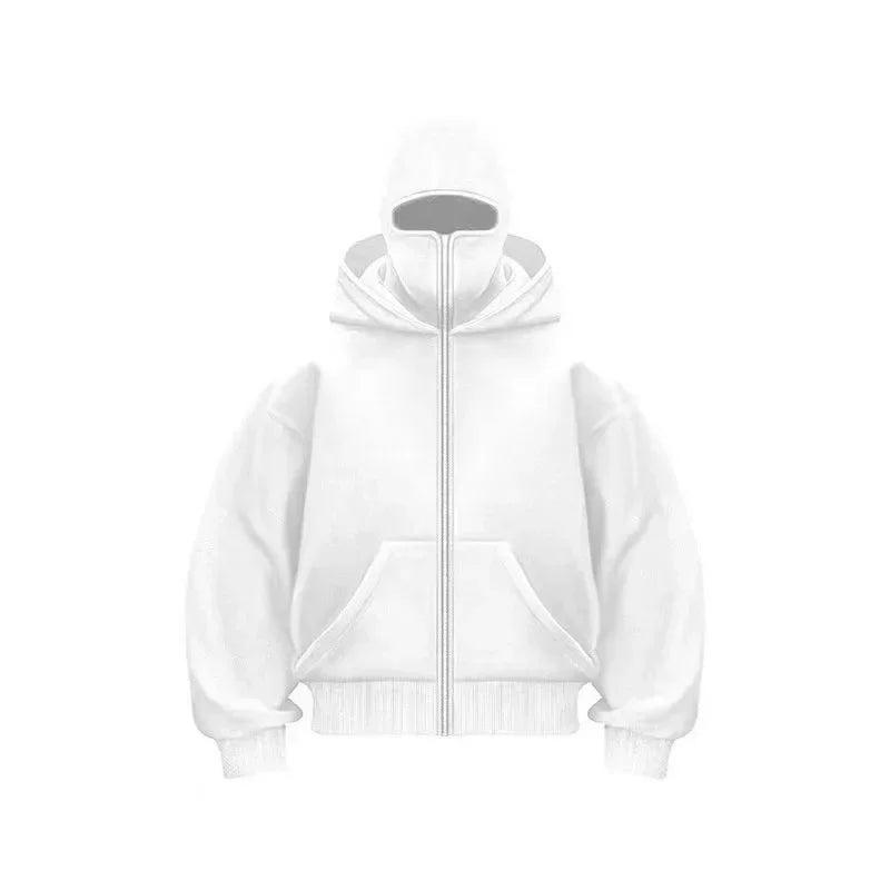 Men Zip Hoodie Winter Warm Casual Sweatshirt Y2K with Hooded Face Mask Zipper Design Sports Jacket Outdoor Activities