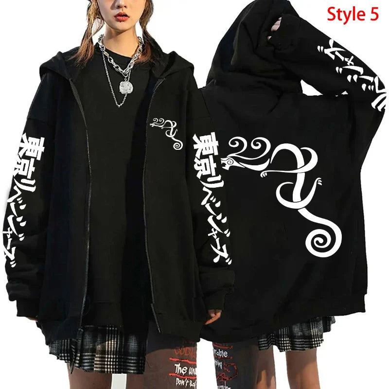 New anime Tokyo Revengers Printed Zipper Hooded Fashion Women Men cosplay Sweatshirt Casual Autumn Winter Sport Long Sleeve Top