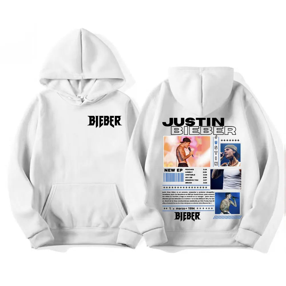 Rapper Justin Bieber Tour Graphic Hoodies Men's Clothing Hip Hop Punk Pop Music Sweatshirt Unisex Casual Fleece Oversized Hoodie