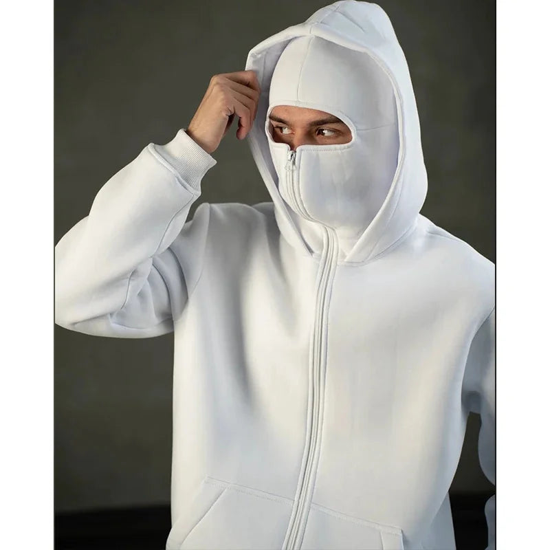 Men Zip Hoodie Winter Warm Casual Sweatshirt Y2K with Hooded Face Mask Zipper Design Sports Jacket Outdoor Activities