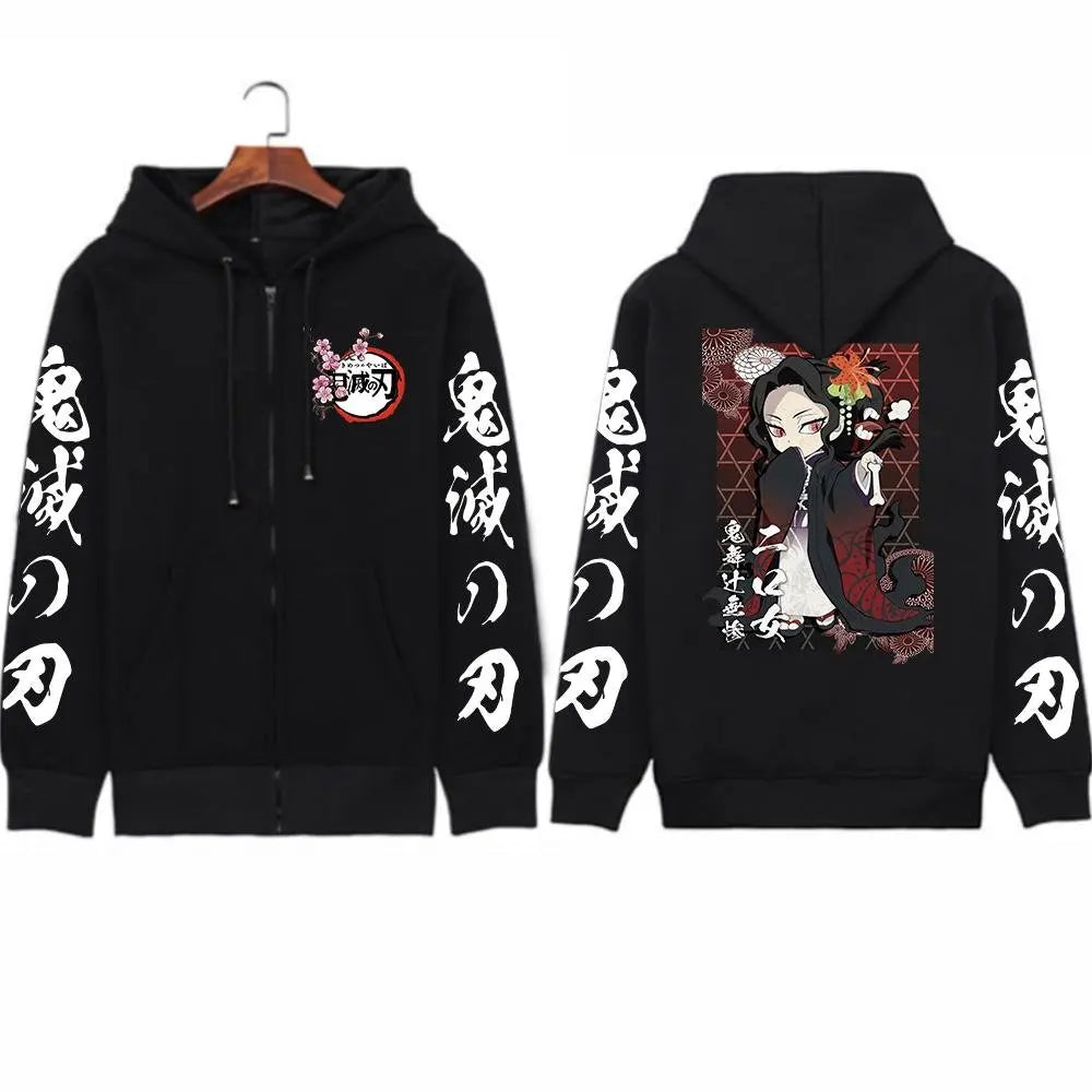 Y2k Anime Demon Slayer Zip Up Hooded Jacket Women Men Sweatshirt Streetwear Oversized Casual Long-sleeved Tops Autumn Winter New