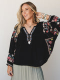 Frida Embroidered Dolman Sleeve Top - Black