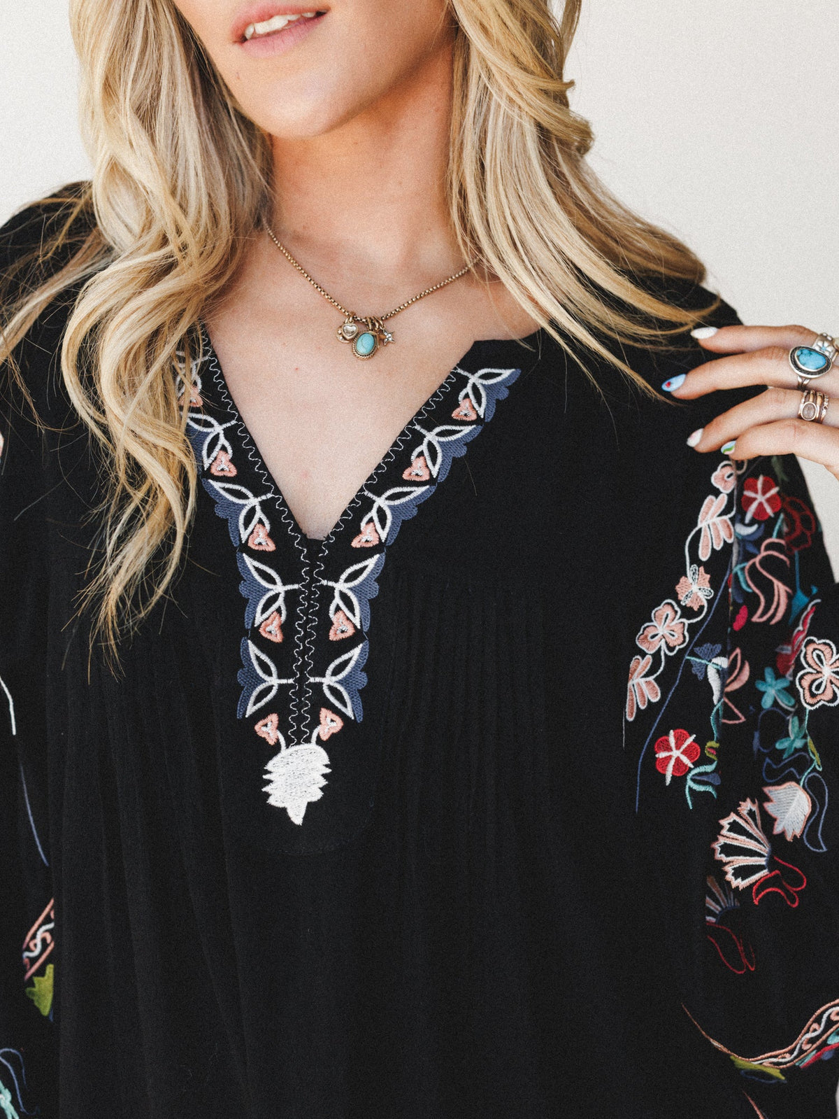 Frida Embroidered Dolman Sleeve Top - Black