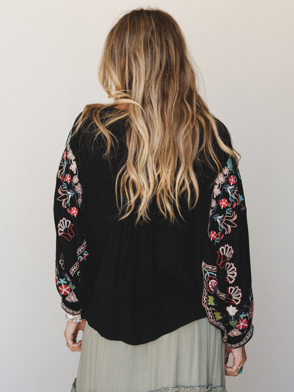 Frida Embroidered Dolman Sleeve Top - Black