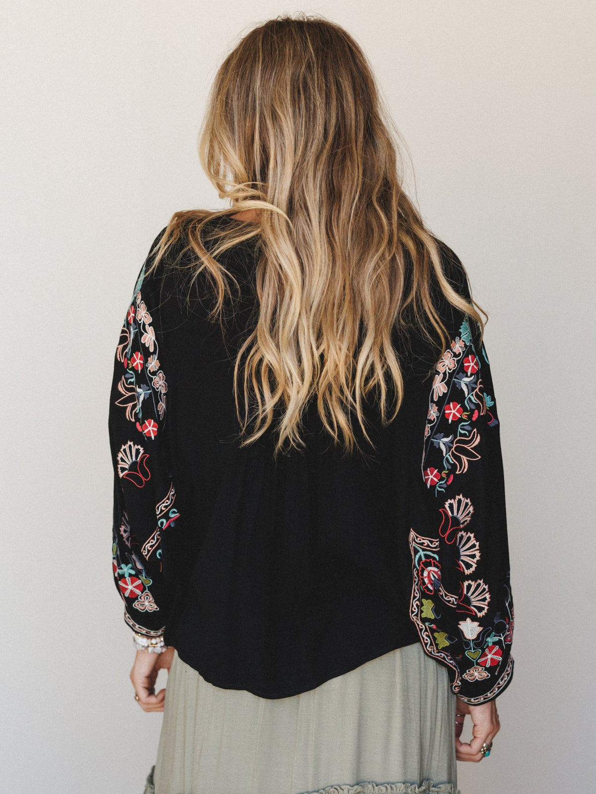 Frida Embroidered Dolman Sleeve Top - Black