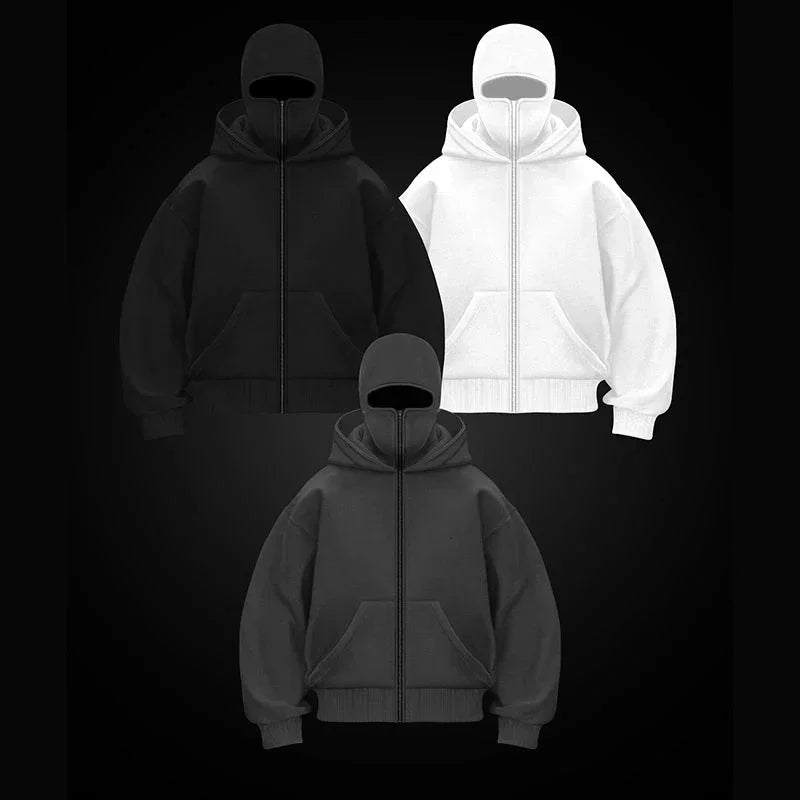 Men Zip Hoodie Winter Warm Casual Sweatshirt Y2K with Hooded Face Mask Zipper Design Sports Jacket Outdoor Activities