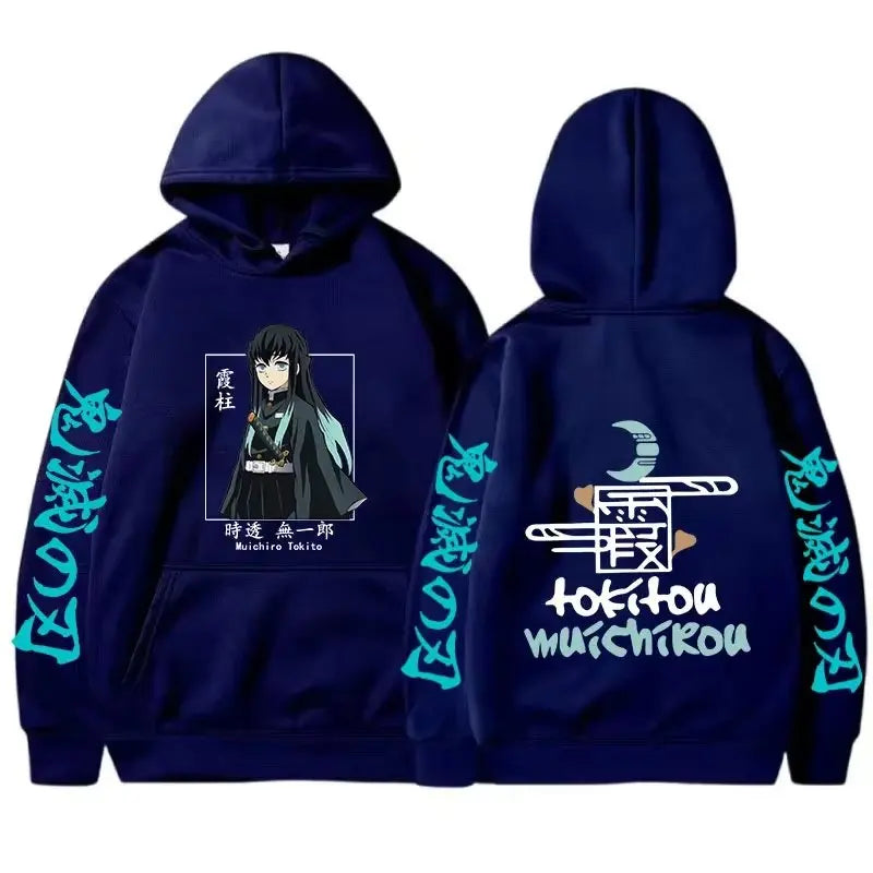 New Autumn Winter Anime Demon Slayer Men Hoodies Plus Size Sweatshirt Harajuku Muichiro Tokito Printed Hooded Pullover Y2k Tops