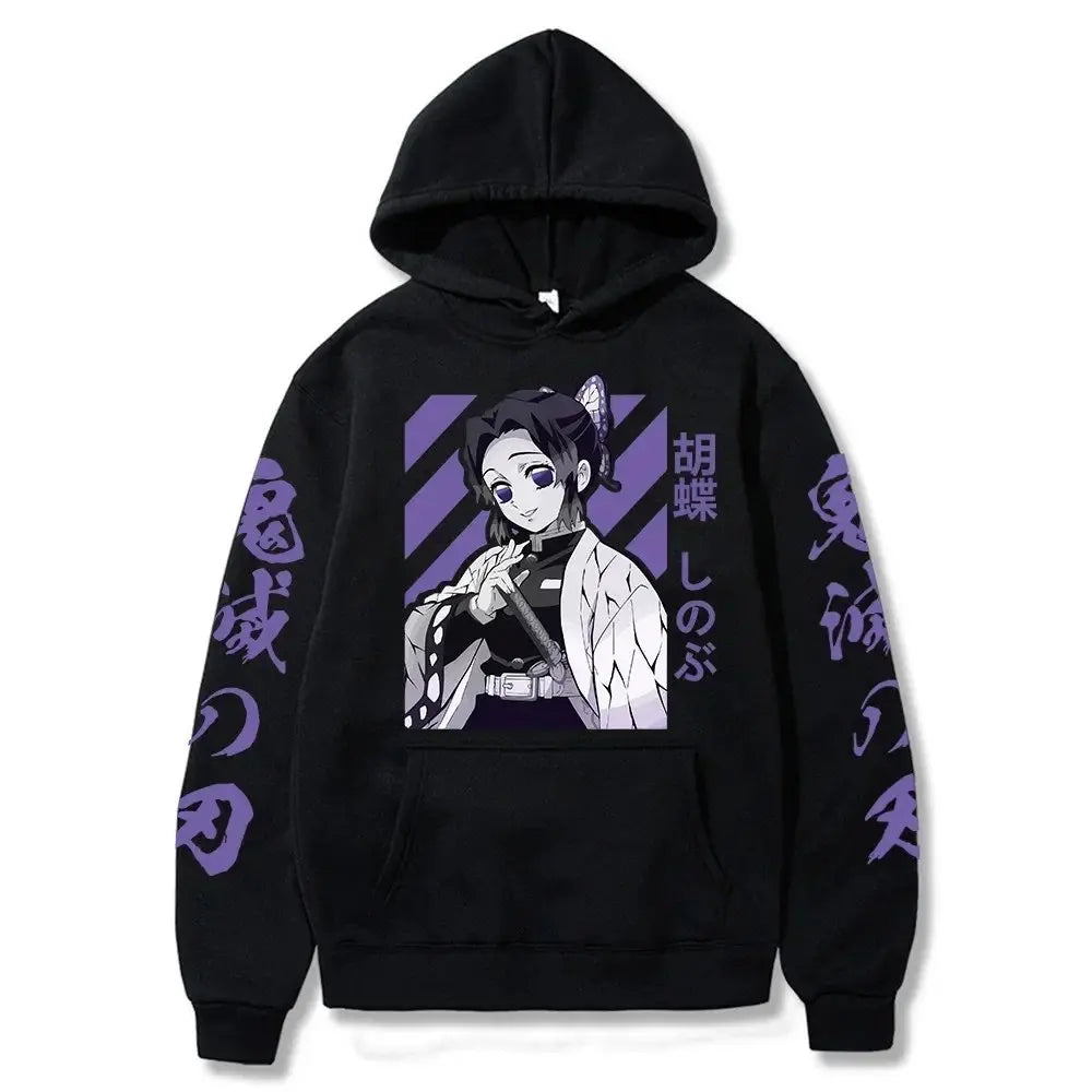 Hoodie Anime Jacket Shinobu Kocho Print Long Sleeve Pullover Streetwear Casual Top Cosplay Hooded Sweatshirt Unisex