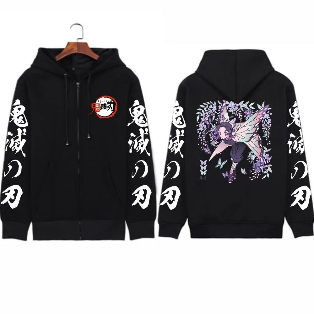 Y2k Anime Demon Slayer Zip Up Hooded Jacket Women Men Sweatshirt Streetwear Oversized Casual Long-sleeved Tops Autumn Winter New