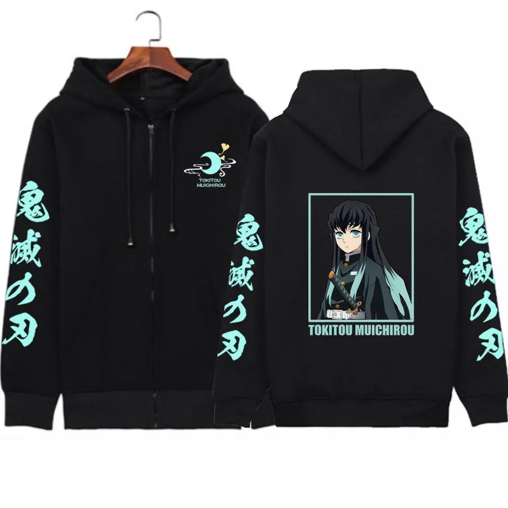 Y2k Anime Demon Slayer Zip Up Hooded Jacket Women Men Sweatshirt Streetwear Oversized Casual Long-sleeved Tops Autumn Winter New