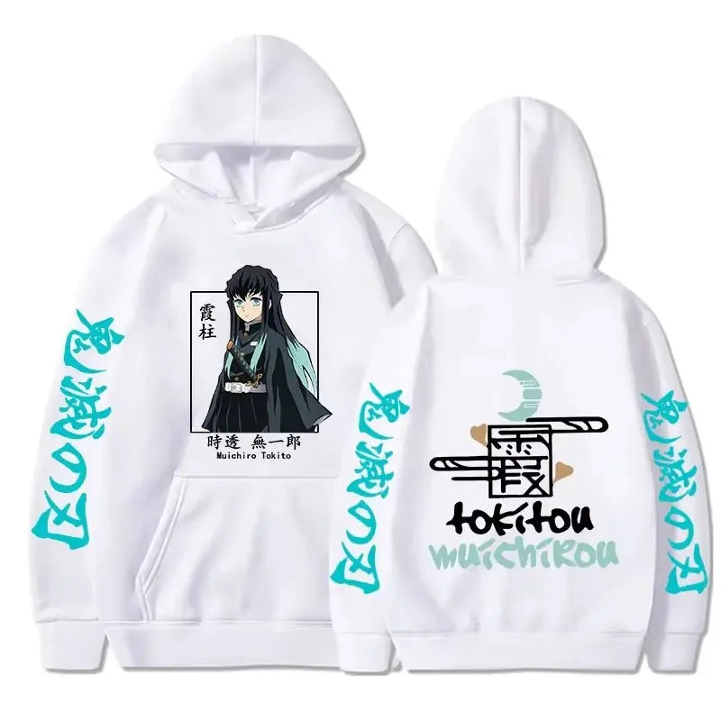 New Autumn Winter Anime Demon Slayer Men Hoodies Plus Size Sweatshirt Harajuku Muichiro Tokito Printed Hooded Pullover Y2k Tops