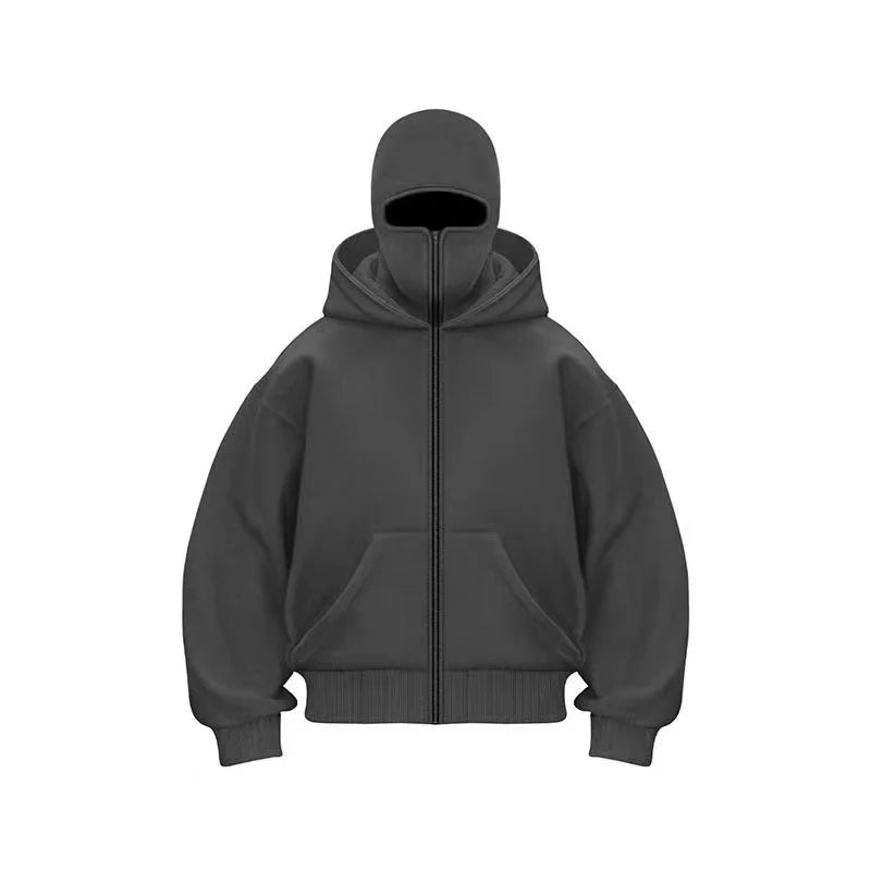 Men Zip Hoodie Winter Warm Casual Sweatshirt Y2K with Hooded Face Mask Zipper Design Sports Jacket Outdoor Activities