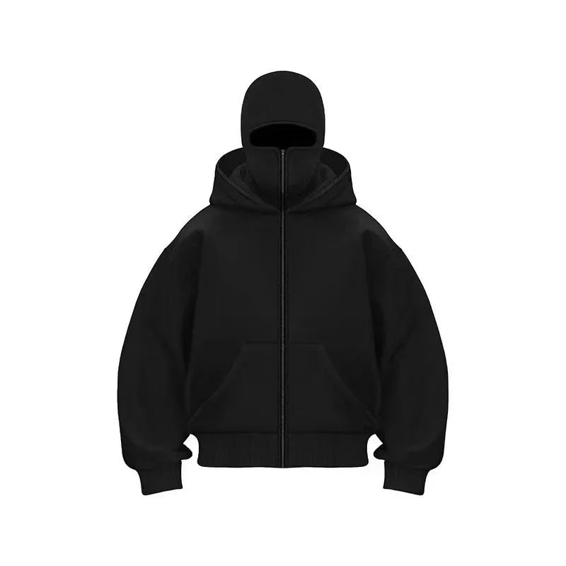 Men Zip Hoodie Winter Warm Casual Sweatshirt Y2K with Hooded Face Mask Zipper Design Sports Jacket Outdoor Activities