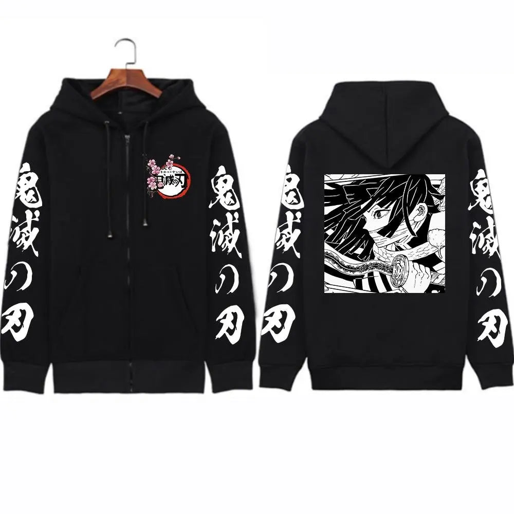 Y2k Anime Demon Slayer Zip Up Hooded Jacket Women Men Sweatshirt Streetwear Oversized Casual Long-sleeved Tops Autumn Winter New