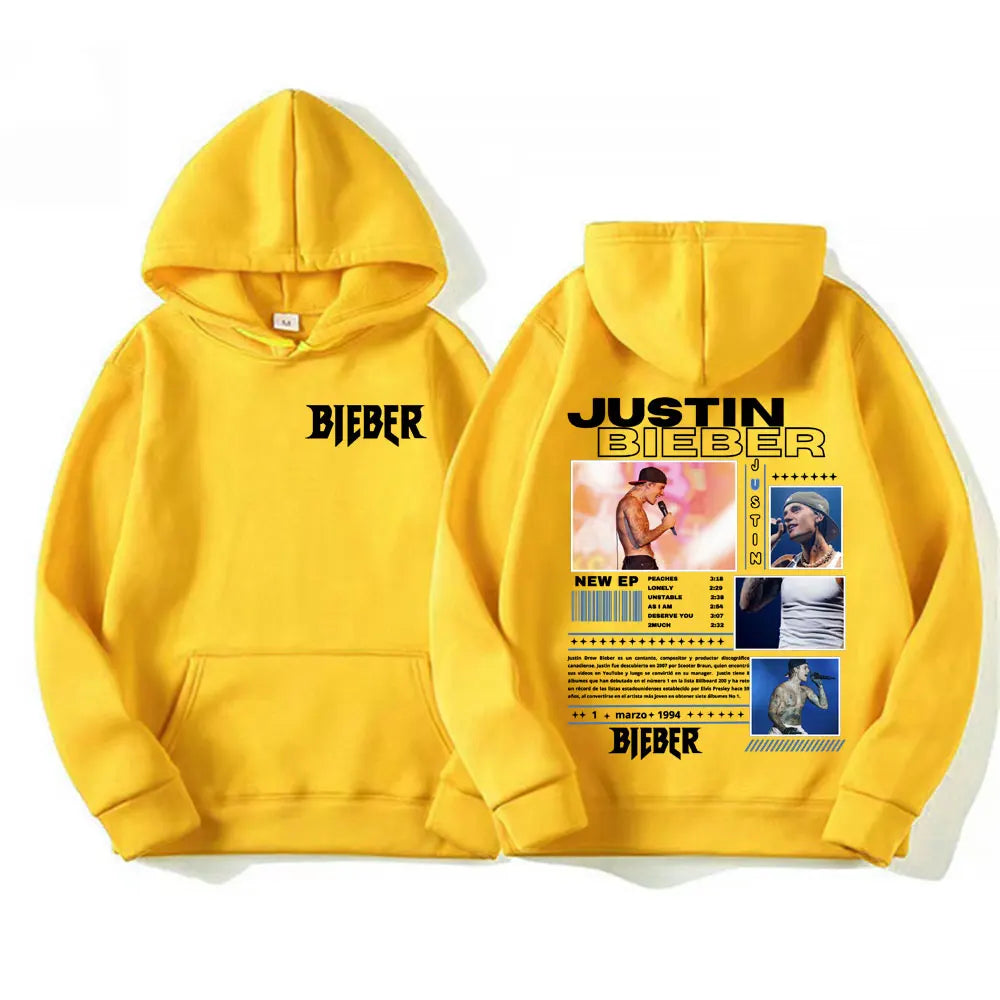 Rapper Justin Bieber Tour Graphic Hoodies Men's Clothing Hip Hop Punk Pop Music Sweatshirt Unisex Casual Fleece Oversized Hoodie