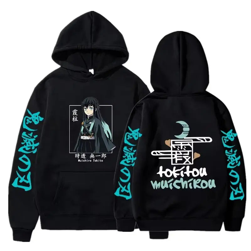 New Autumn Winter Anime Demon Slayer Men Hoodies Plus Size Sweatshirt Harajuku Muichiro Tokito Printed Hooded Pullover Y2k Tops
