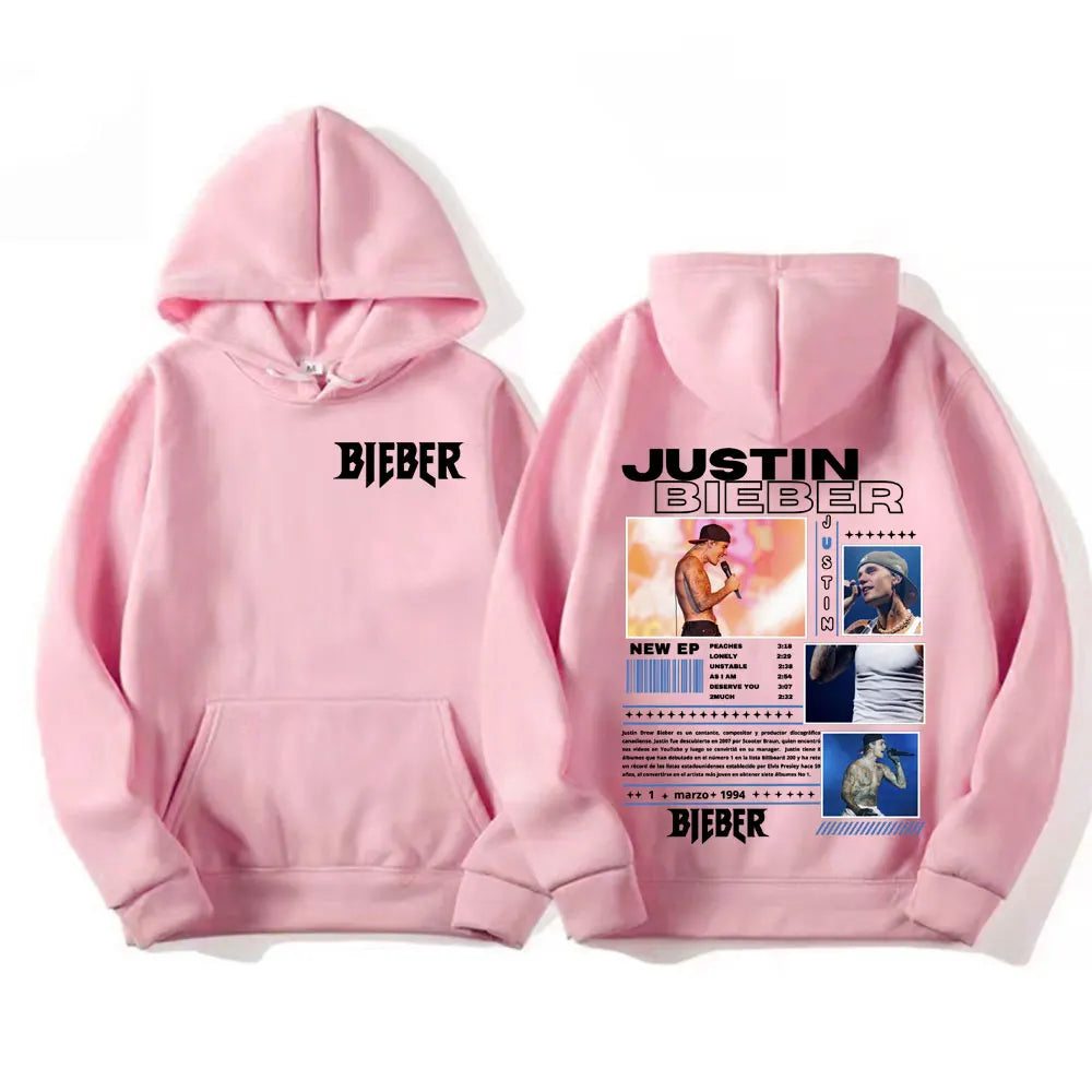 Rapper Justin Bieber Tour Graphic Hoodies Men's Clothing Hip Hop Punk Pop Music Sweatshirt Unisex Casual Fleece Oversized Hoodie