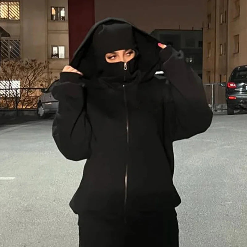 Men Zip Hoodie Winter Warm Casual Sweatshirt Y2K with Hooded Face Mask Zipper Design Sports Jacket Outdoor Activities