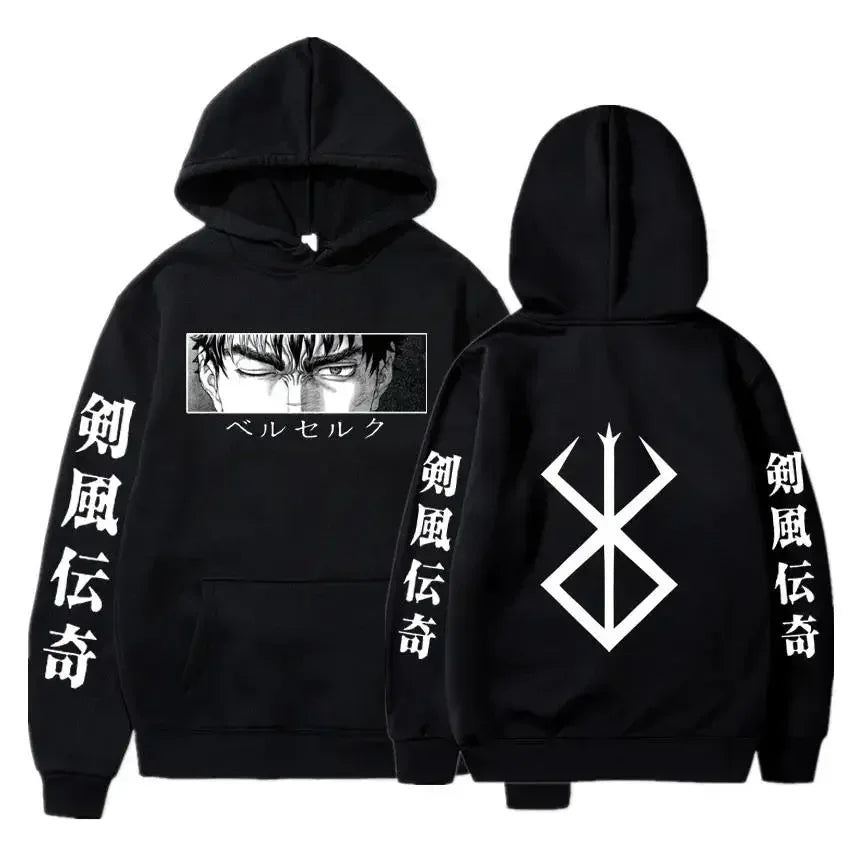 Hoodies Men Women Graphic Print Long Sleeve Streetwear Japanese Style Manga Sweatshirts Fleece Loose Soft Clothing