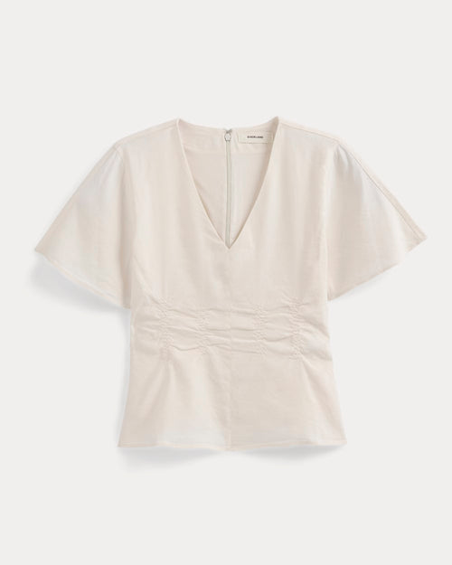 Cinched Top in Stretch Linen | Bone