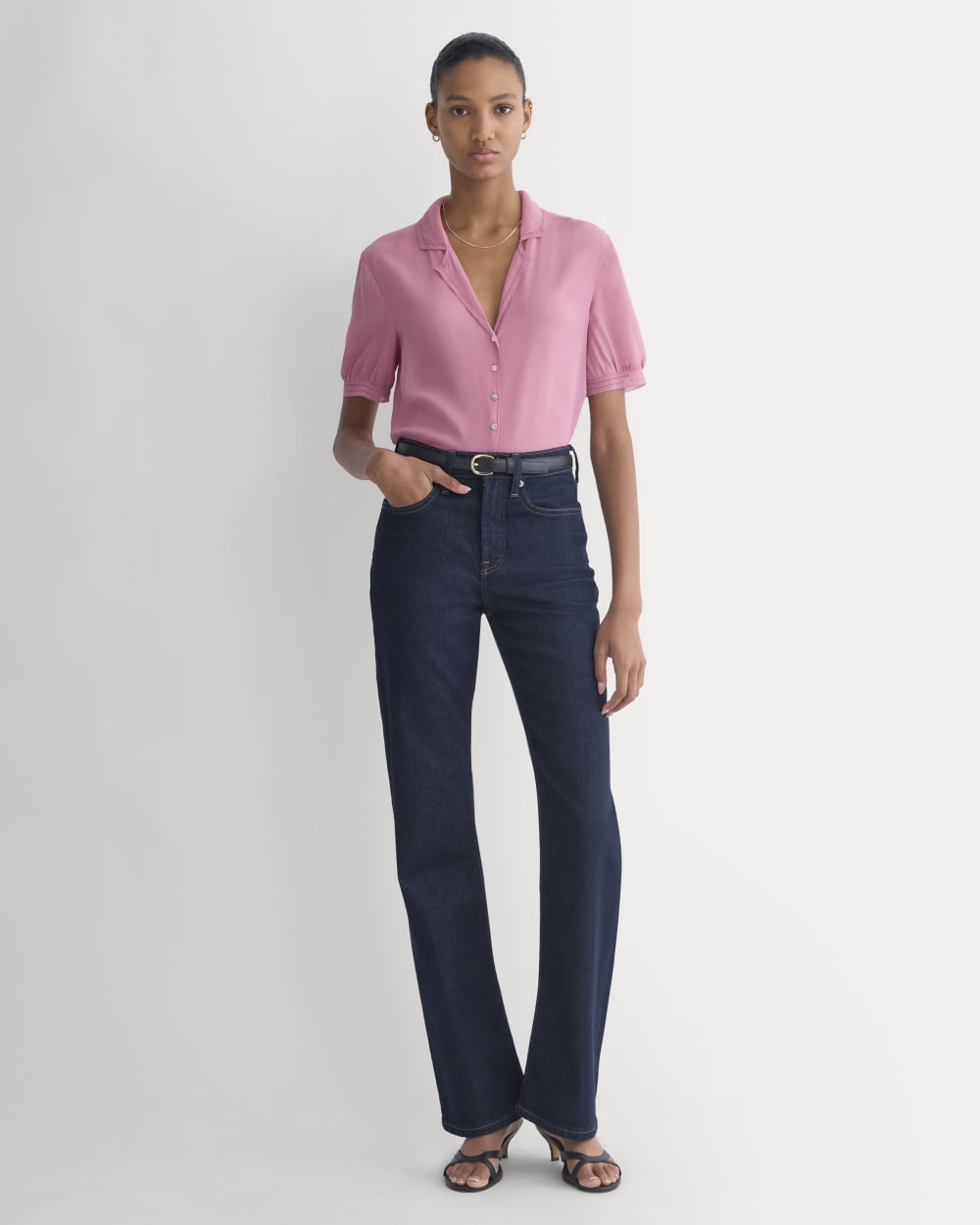 Notch Collar Shirt in Silk Georgette | Heather Rose